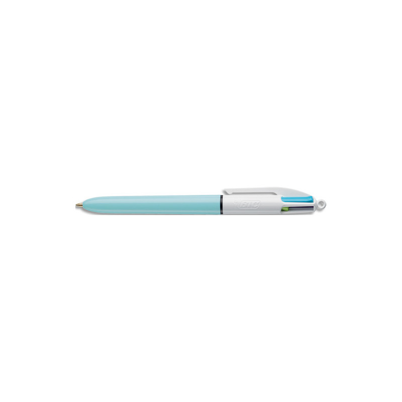 BIC Stylo bille 4 couleurs rétractables Fun. Pointe Moyenne (1,0 mm). Corps Turquoise. Encres Fantaisie