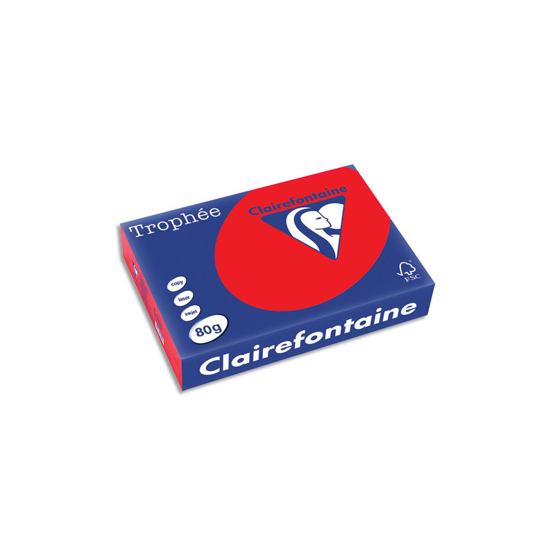 CLAIREFONTAINE Ramette de 500 feuilles papier couleur TROPHEE 80 grammes format A4 Rouge corail 8175
