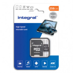 INTEGRAL Carte Micro SDXC+adaptateur 256Go V30 U3 A1 Class 10 UHS-I 100MB/s