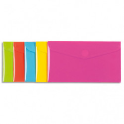 VIQUEL Chemise enveloppe HAPPY FLUO en polypropylène 2/10ème. Format DL 22 x 12,5 cm. Coloris assortis