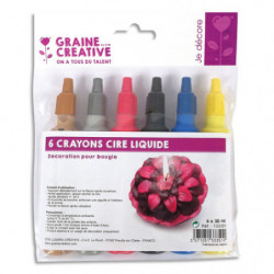 GRAINE CREATIVE 6 crayons de cire liquide 30ml pour décoration de bougie Noir Jaune Rouge Bleu or argent