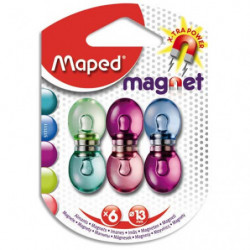 MAPED 6 aimants translucides bleu violet rose et jaune