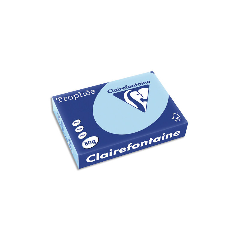 CLAIREFONTAINE Ramette de 500 feuilles papier couleur TROPHEE 80 grammes format A4 Bleu vif 1798