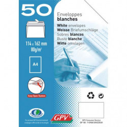 GPV Paquet de 50 enveloppes Blanches auto-adhésives 80 grammes format 114x162mm référence 515