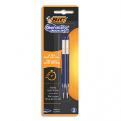 BIC Gel-ocity Quick Dry Recharges Stylo Gel Pointe Moyenne (0,7 mm) - Bleu, Blister de 2