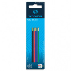 SCHNEIDER Recharges pour 4 couleurs 2 bleus, 1 noir, 1 rouge, 1 vert