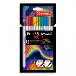STABILO Pen 68 brush ARTY feutre pinceau - Etui carton de 12 feutres - Coloris assortis