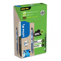 PILOT Pack promo de 10 stylos à pointes moyennes B2P Gel + 10 recharges à -50%. Coloris noir