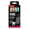 UNI-BALL Pochette 4 marqueurs craie CHALK. Pointe conique 1,8-2,5mm. Coloris Blanc,Vert Fluo,Rouge,Bleu