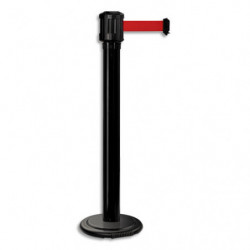VISO Poteau en acier noir H100 cm + enrouleurs à sangle rouge L4,3m x H5cm, base lestée à roulettes D33cm