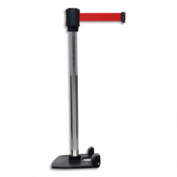 VISO Poteau acier chromé H99 cm + enrouleurs à sangle rouge L2m x H5cm, base lestée à roulettes D31/32 cm
