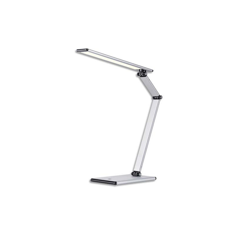 HANSA Lampe LED Slim avec variateur, argenté. Dim tête 30 x 5 cm, pied 18 x 12 cm, bras 25,5 x 9,5 cm
