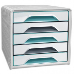 CEP Module de classement SMOOVE 5 tiroirs. Dim (lxhxp) : 36x27,1x28,8 cm. Coloris blanc et vert d'eau