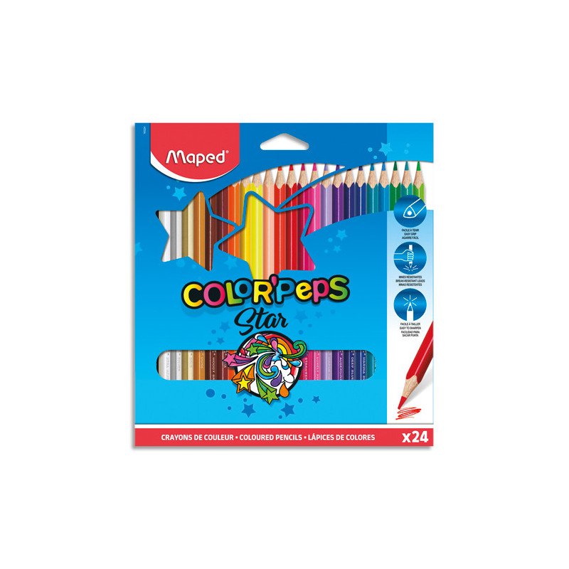 MAPED Color'Peps Cardboard Packs - 24 Crayons de couleur certifiés FSC