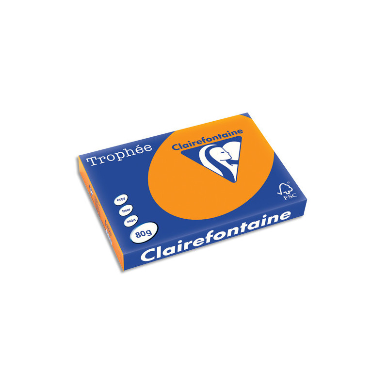 CLAIREFONTAINE Ramette de 500 feuilles papier couleur TROPHEE 80 grammes format A3 Orange vif 1762