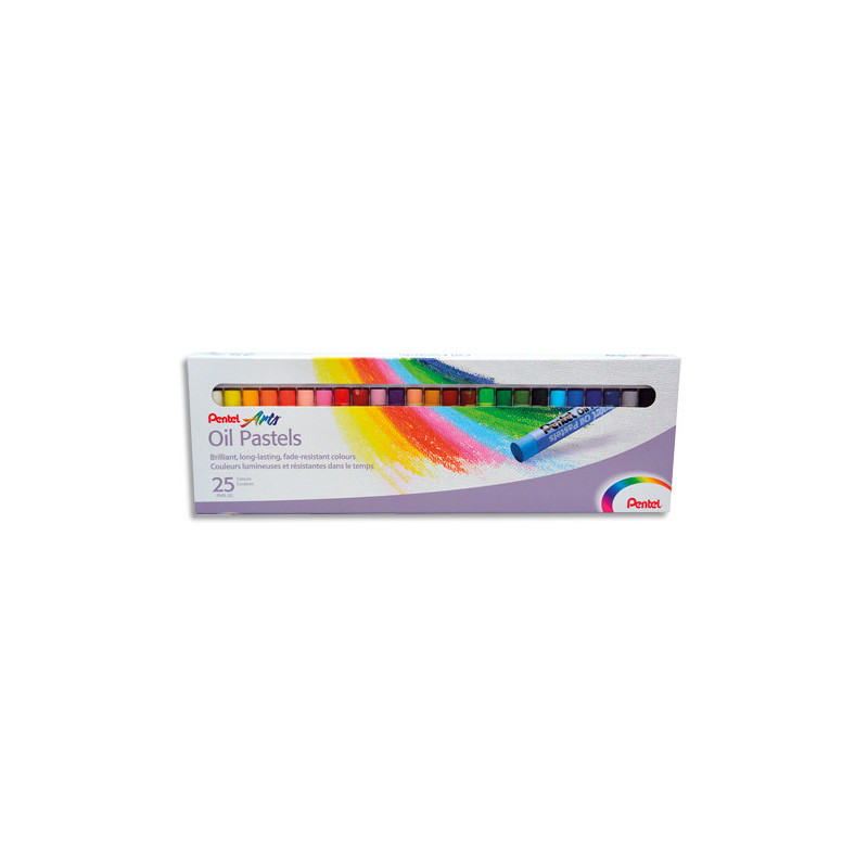 PENTEL Boîte de 25 pastels à l'huile diamètre 8 mm, couleurs assorties