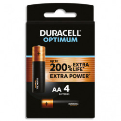 DURACELL Piles alcalines AA Optimum, 1,5 V LR06 MX1500, lot de 4 piles
