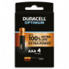 DURACELL Piles alcalines AAA Optimum, 1,5 V LR03 MN2400, lot de 4 piles