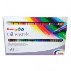 PENTEL Boîte de 50 pastels à l'huile diamètre 8 mm, couleurs assorties
