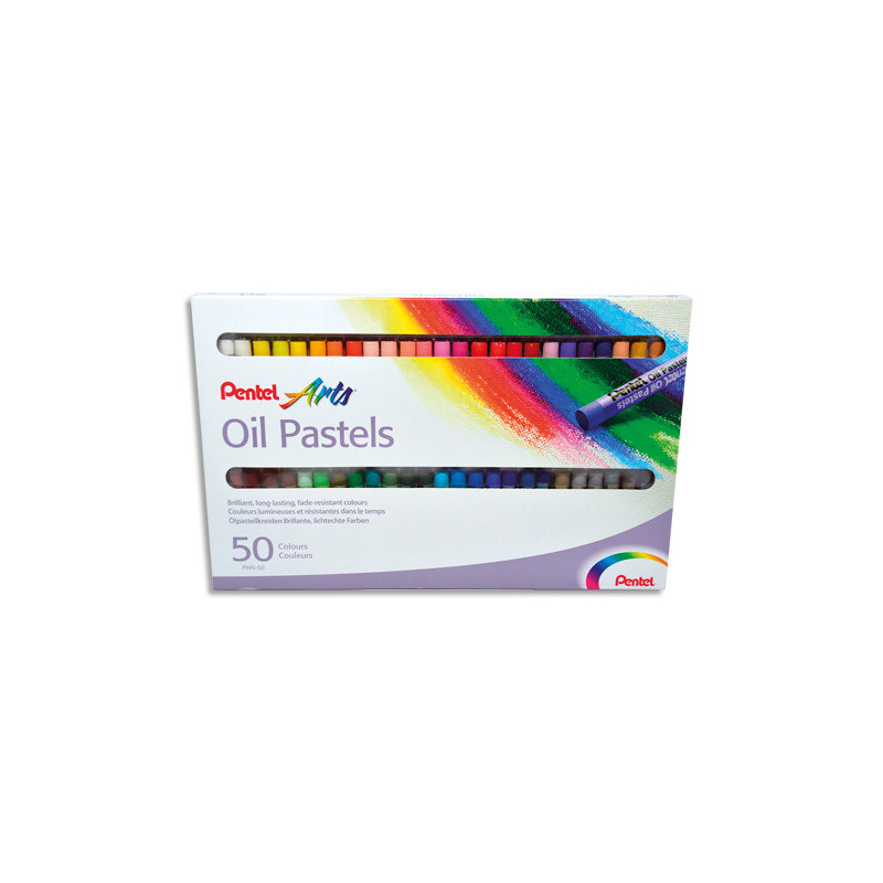 PENTEL Boîte de 50 pastels à l'huile diamètre 8 mm, couleurs assorties
