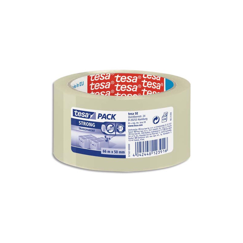 TESA Adhésif d'emballage en Polypropylène qualité supérieure 45 microns - H50mm x L66 mètres Transparent