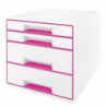 LEITZ Module de classement WOW, 2 petits + 2 grands tiroirs - Dim : L36,3 x H27 x P28,7 cm. Coloris Rose