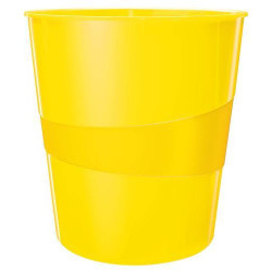 LEITZ Corbeille à papier 15 litres WOW - Dimensions : Ø 29 x H32,4 cm. Finition laquée. Coloris Jaune