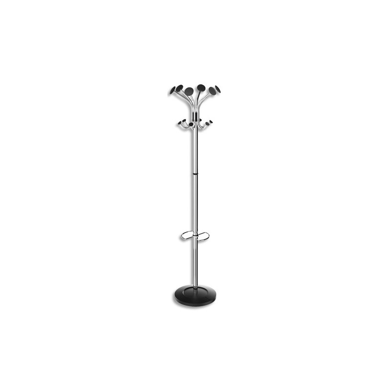 ALBA Portemanteau Chromy 6 double-patères avec porte parapluie. Base lestée 38 cm, hauteur 179 cm