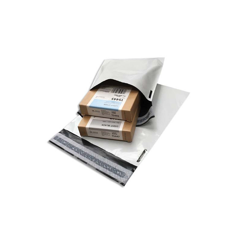 BONG Boîte de 100 pochettes en polyéthylène opaque Blanches indéchirables 60 microns Format 19 x 25 cm