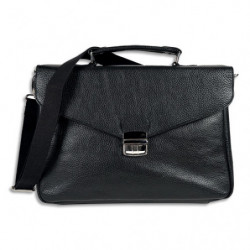 QUO VADIS Sacoche Goya en cuir pleine fleur de vachette grainée 36x5,5x27 cm, fermoir métal. Coloris noir