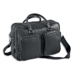 QUO VADIS Sacoche 48h Goya en cuir de vachette grainée 40x1,5x35cm, 2 compartiments. Coloris noir