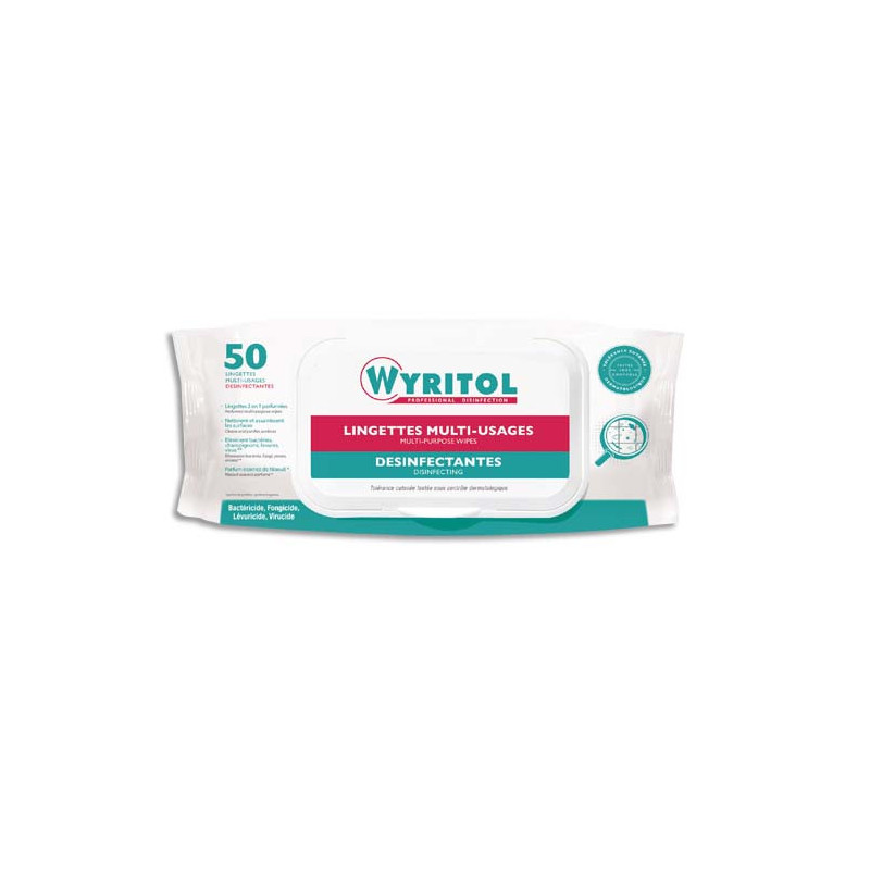 WYRITOL Paquet de 50 Lingettes Désinfectantes multi-usages à l'essence de Niaouli