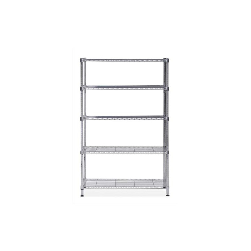 ALBA Etagère Mobi en fil métal chromé taille L, 5 tablettes, charge max 350Kg - Dim L120 x H200 x P35 cm