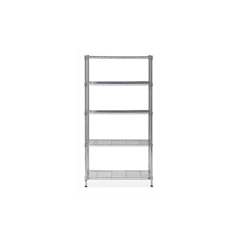 ALBA Etagère Mobi en fil métal chromé taille M, 5 tablettes, charge max 350Kg - Dim L90 x H200 x P35 cm