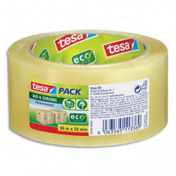 TESA Ruban adhésif d'emballage transparent Bio & strong sans PVC ni solvant 66 m x 50 mm