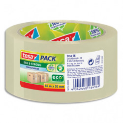 TESA Ruban adhésif d'emballage 100% de plastique recyclé transparent Eco & Strong sans solvant 66mx50 mm