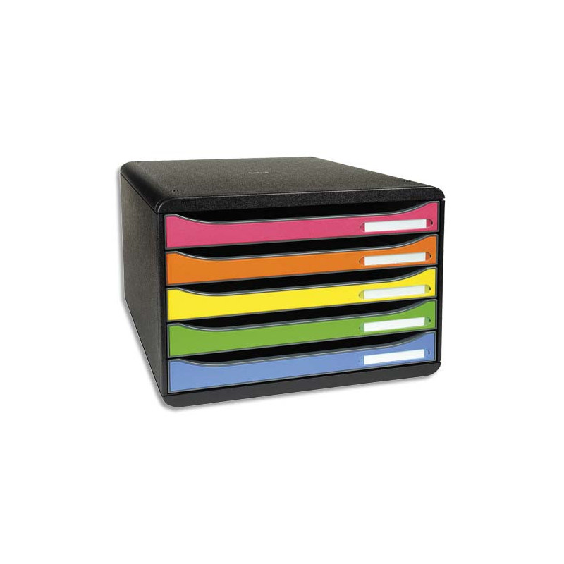 EXACOMPTA Module de classement 5 tiroirs BIG BOX. Coloris Noir/multicolore. Dim : L27 x H27,1 x P35,5 cm