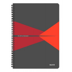 LEITZ Cahier OFFICE 21x29,7cm 180 pages lignées. Couverture en polypropylène Gris et Rouge