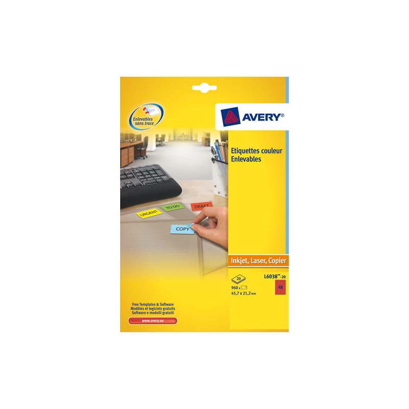 AVERY Boîte de 960 étiquettes Laser 45,7 x 21,2 mm Rouge L6038-20