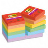 POST-IT® Notes Super Sticky Playful 47.6x47.6 mm. 12 blocs, 90F. Ass : rouge/orange/jaune/vert/bleu/vio.