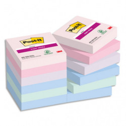 POST-IT® Notes Super Sticky Soulful 47.6 x 47.6 mm. Lot de 12 blocs de 90 F. Ass : rose, bleu et vert.