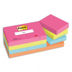 POST-IT® Notes Post-it Poptimistic 38 x 51 mm. 12 blocs de 100 feuilles. Ass : rose, vert, bleu, orange.