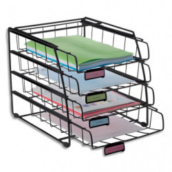 ALBA Set 4 corb courrier coulissantes à la française, fil métal chromé. Dim (lxhxp): 31,5x31x38,5 cm.Noir