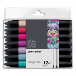 WINSOR & NEWTON Set de 12 PROMARKER + 1 blender . Couleurs Manga.
