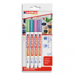 EDDING Pochette 4 marqueurs craie liquide E-4085 pointe ogive 1-2mm base eau. Coloris assortis métallisé