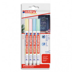 EDDING Pochette 4 marqueurs craie liquide E-4085 pointe ogive 1-2mm base eau. Coloris assortis pastel