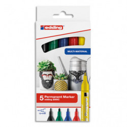 EDDING Pochette 5 marqueurs permanents E-2000C pointe ogive encre indélébile. Coloris assortis