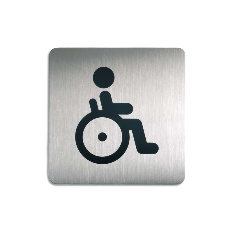 DURABLE Plaque Picto carré Toilettes Handicapés en acier brossé inoxydable -15x15cm- Argent métallisé