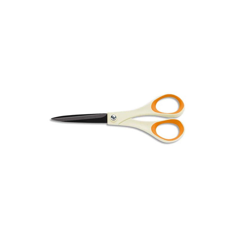 FISKARS Ciseau avec lame titane et revêtement non collant, longueur 18cm, ambidextre Blanc/Orange