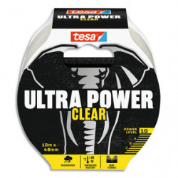 TESA Ruban réparation POWER CLEAR 10mx4,8cm ultra résistant, déchirable à la main. Coloris transparent